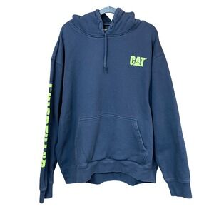 CAT Caterpillar Workwear Navy Blue Pullover Hoodie Logo Sweatshirt Mens Size 3XL